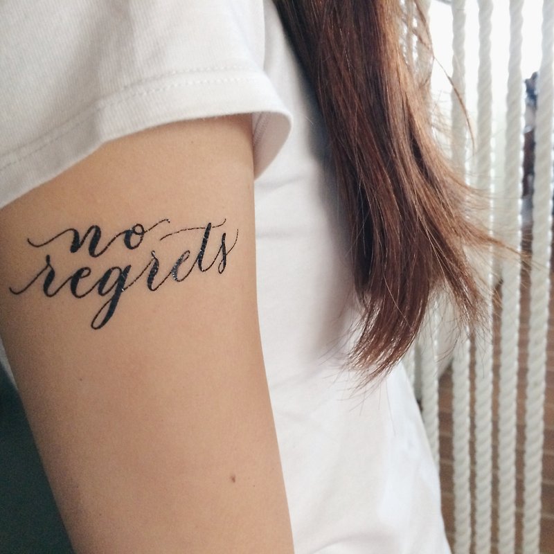 cottontatt // no regrets // calligraphy temporary tattoo sticker - Temporary Tattoos - Other Materials Black