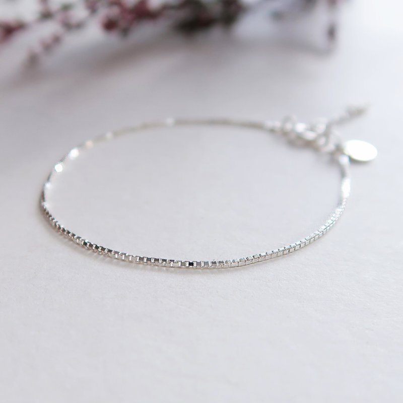 925 sterling silver classic checkered box chain customized engraving bracelet free gift packaging - Bracelets - Sterling Silver White