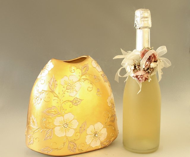ゴールド セラミック花瓶 スワロフスキー 手描き - ショップ NeA Glass ...