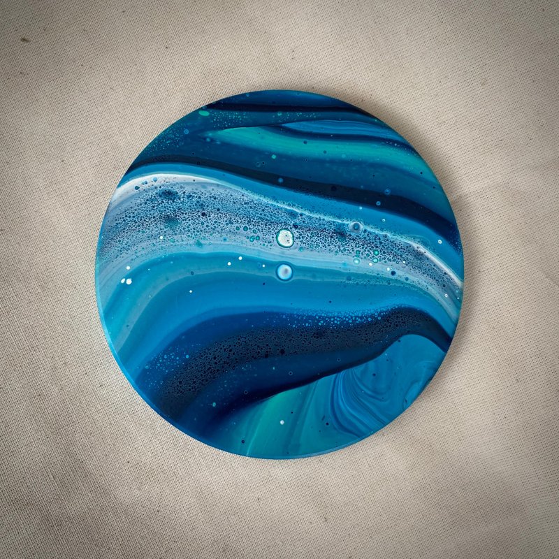 [Taiwan Exclusive Design] Flowing Art Ceramic Coaster-Ocean Flow - Coasters - Porcelain Blue