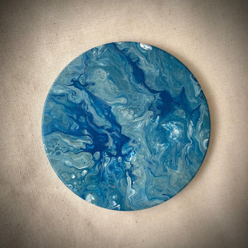 【臺灣獨家設計】流動藝術陶瓷杯墊 - 海洋流動 - 杯墊 - 瓷 藍色