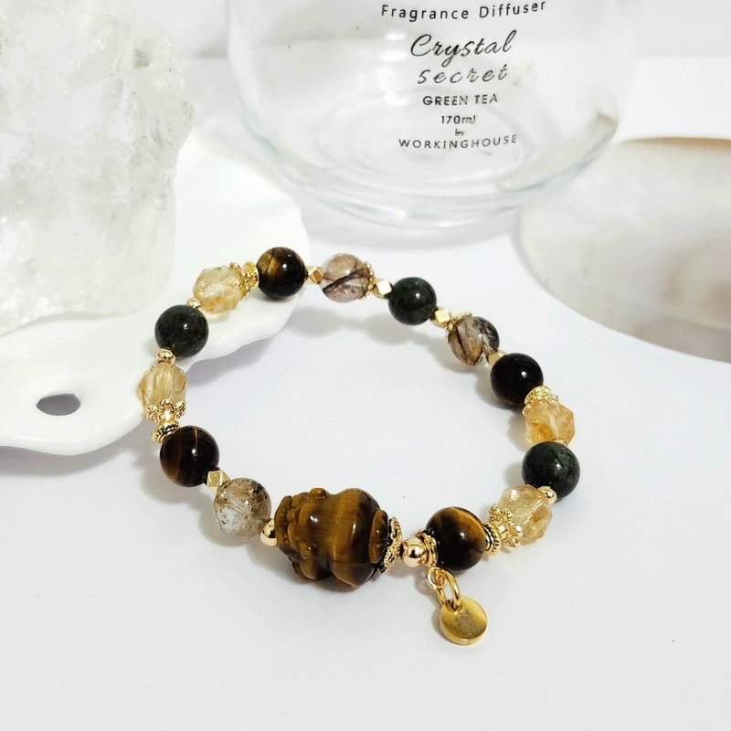 黃虎眼貔貅設計手鍊/助事業招財、避防小人之搭配水晶 - 手鍊/手環 - 水晶 咖啡色