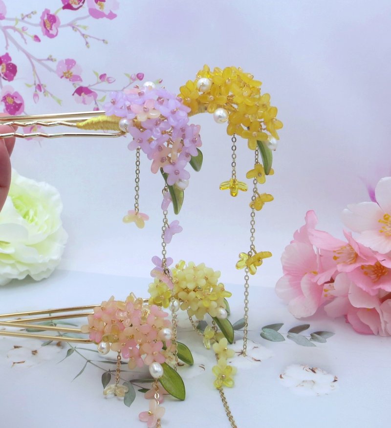 Lemon hand-made hair accessories, sweet-scented osmanthus hairpin/hairpin - เครื่องประดับผม - กระจกลาย 