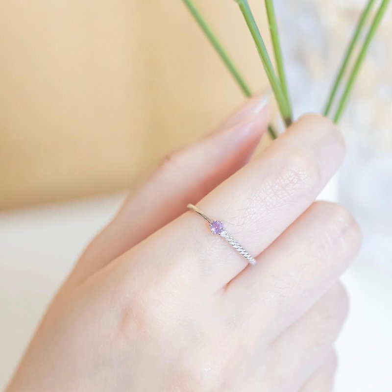 紫水晶925純銀單邊麻花戒指 可調式戒指 - 戒指 - 水晶 銀色