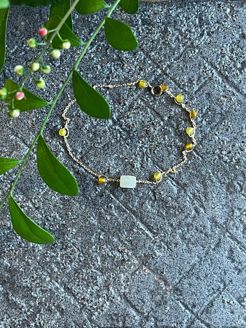 Thin Bracelet II Burmese Jade Light Yellow Squares - สร้อยข้อมือ - หยก 