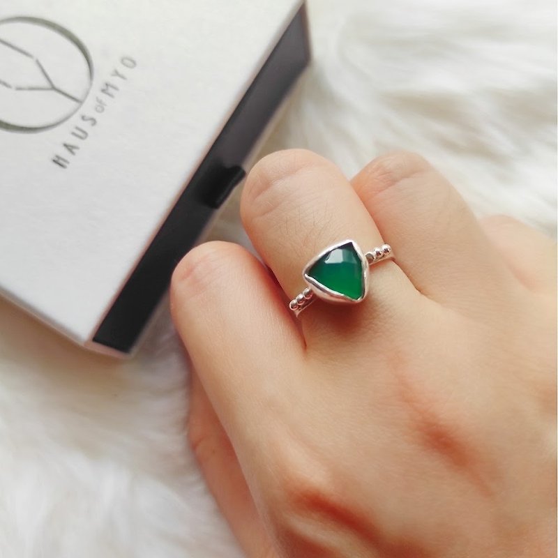Verna -【Green Onyx】 s925 Sterling Silver Open Ring - แหวนทั่วไป - เงินแท้ สีเขียว
