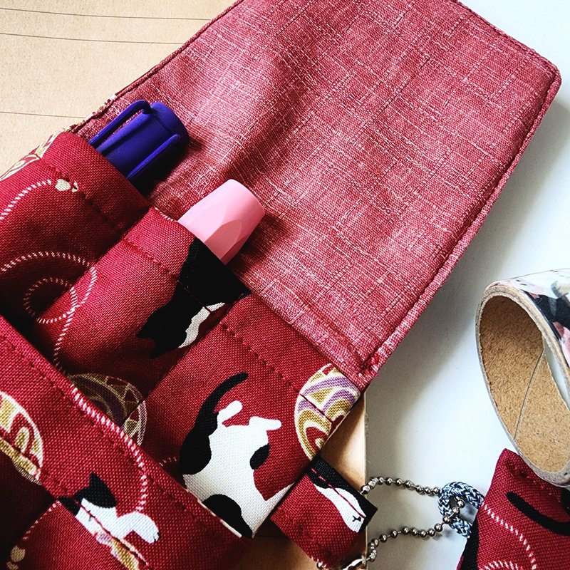 Triple Fountain Pen Case, Fabric Fountain Pen Holder, 3-pen case - Pencil Cases - Cotton & Hemp Red