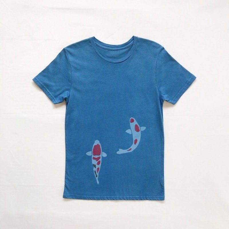 Nishikigoi 錦鯉 TEE Indigo dyed 藍染 organic cotton - 女 T 恤 - 棉．麻 藍色