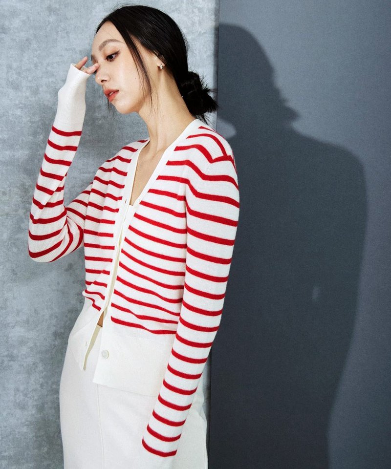 striped knitted cardigan - สเวตเตอร์ผู้หญิง - ขนแกะ หลากหลายสี