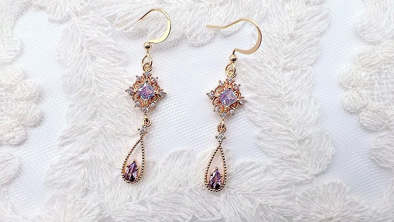 | Magician Series | Purple Wisdom’s Crystal Micro-encrusted Diamond Painless Patented Clip-On Can Change the Ear Hook - ต่างหู - วัสดุอื่นๆ สีม่วง