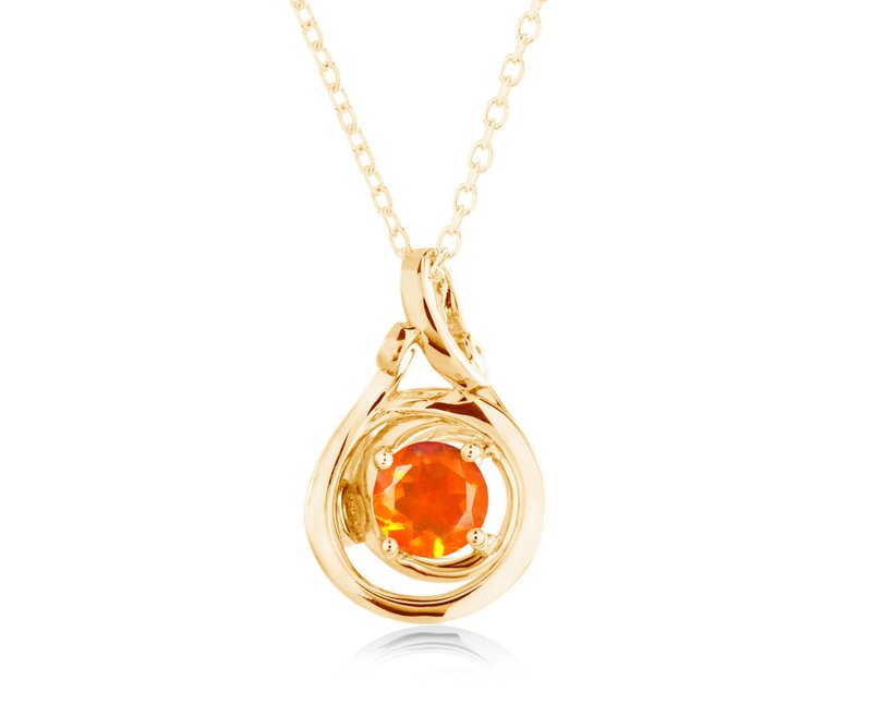 Round pendant fire opal necklace silver-Spiral simple October birthstone swirl - สร้อยคอ - เงินแท้ สีส้ม