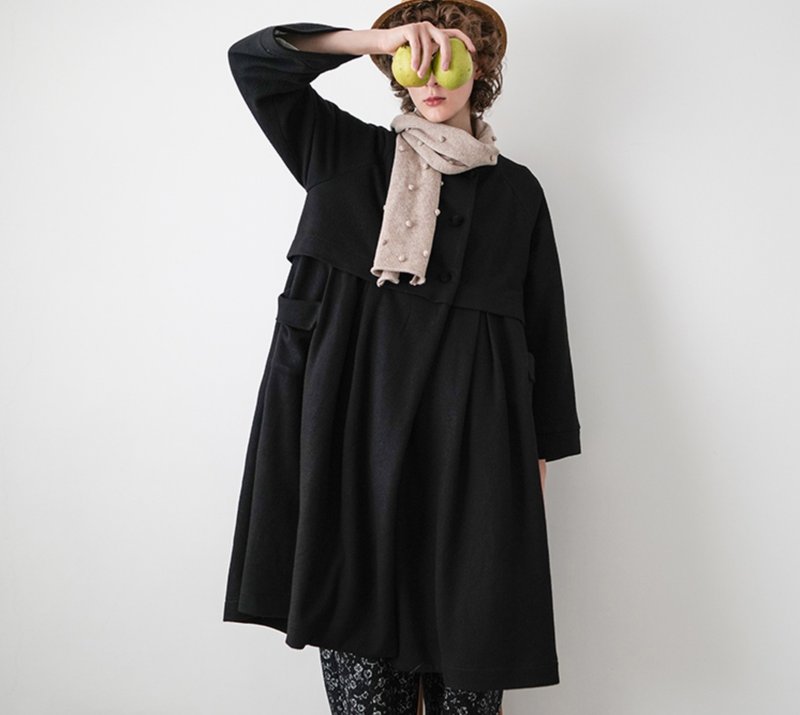 Small button black loose dress maxi - imakokoni - ชุดเดรส - วัสดุอื่นๆ สีดำ