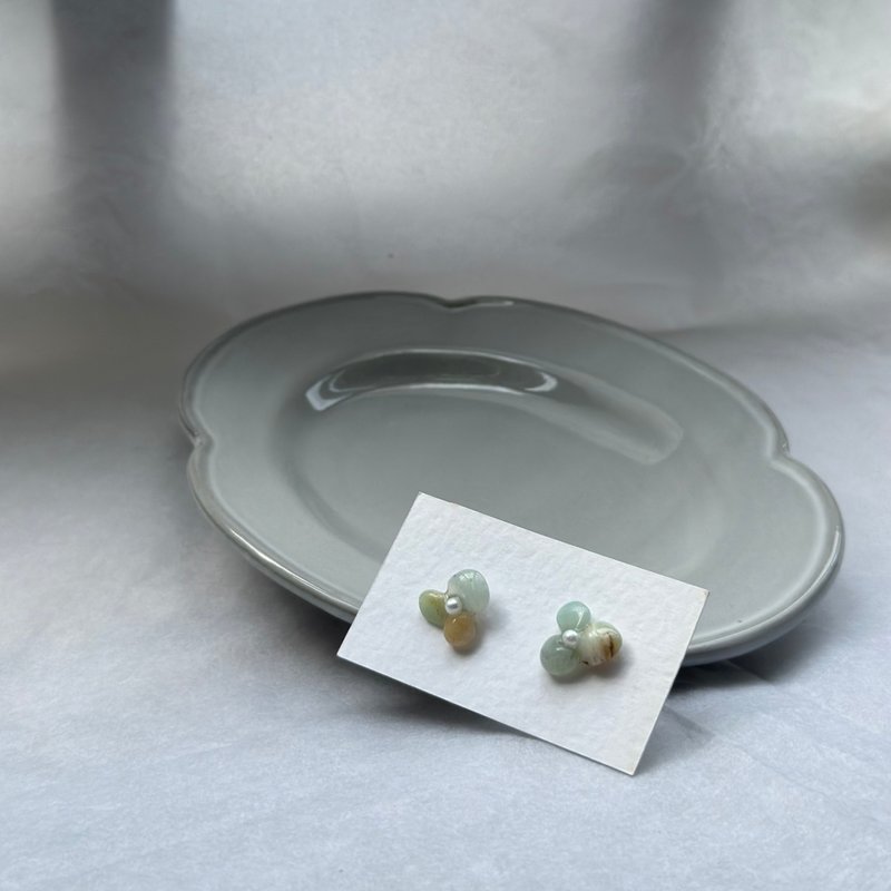 Amazonite Stone Pearl Earrings - Earrings & Clip-ons - Stone Green