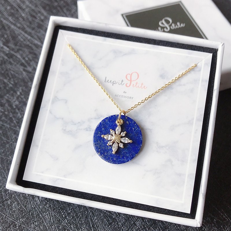 Natural lapis lazuli · Stone sparkling snowflakes · natural stone · gold-plated necklace birthday gift - สร้อยคอ - หิน สีน้ำเงิน