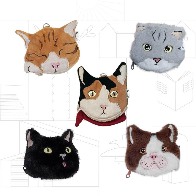 Cat key&card pouch / small adorable animal coin purse / Wetland stuffs - 銀包 - 其他材質 咖啡色