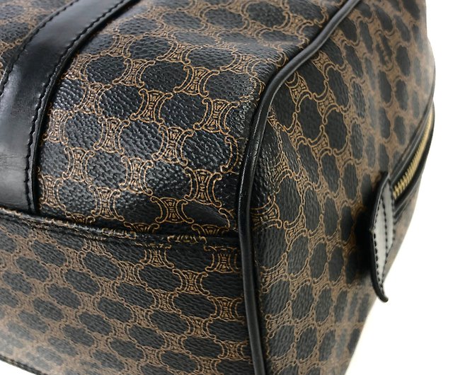 Celine Macadam Pattern Handbag Mini Boston Bag Old PVC x Leather Dark Brown  CELINE Ladies Men's Available