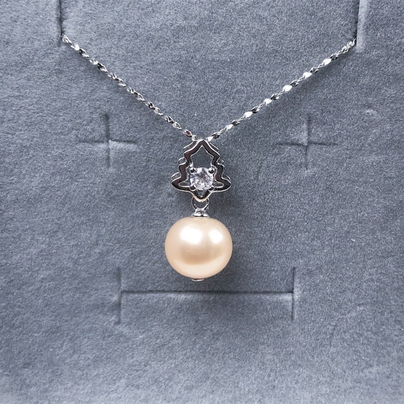 Xmas Tree Freshwater Peachy Round Pearl 925 Sterling Silver Dangle Necklace - Necklaces - Pearl Gold