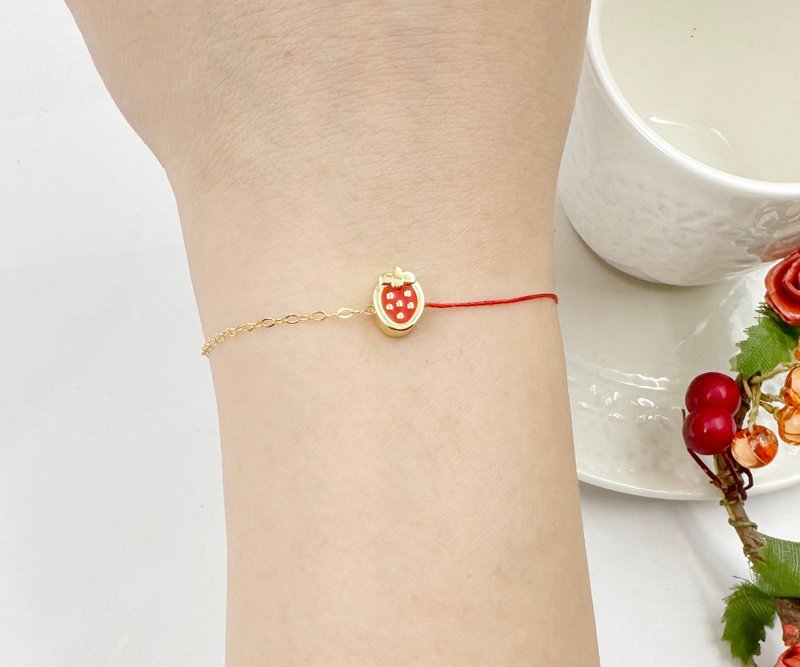 Half line and half chain gold-plated strawberry cute super small mini red line bracelet anti-villain popularity and luck - สร้อยข้อมือ - เครื่องประดับ สีแดง