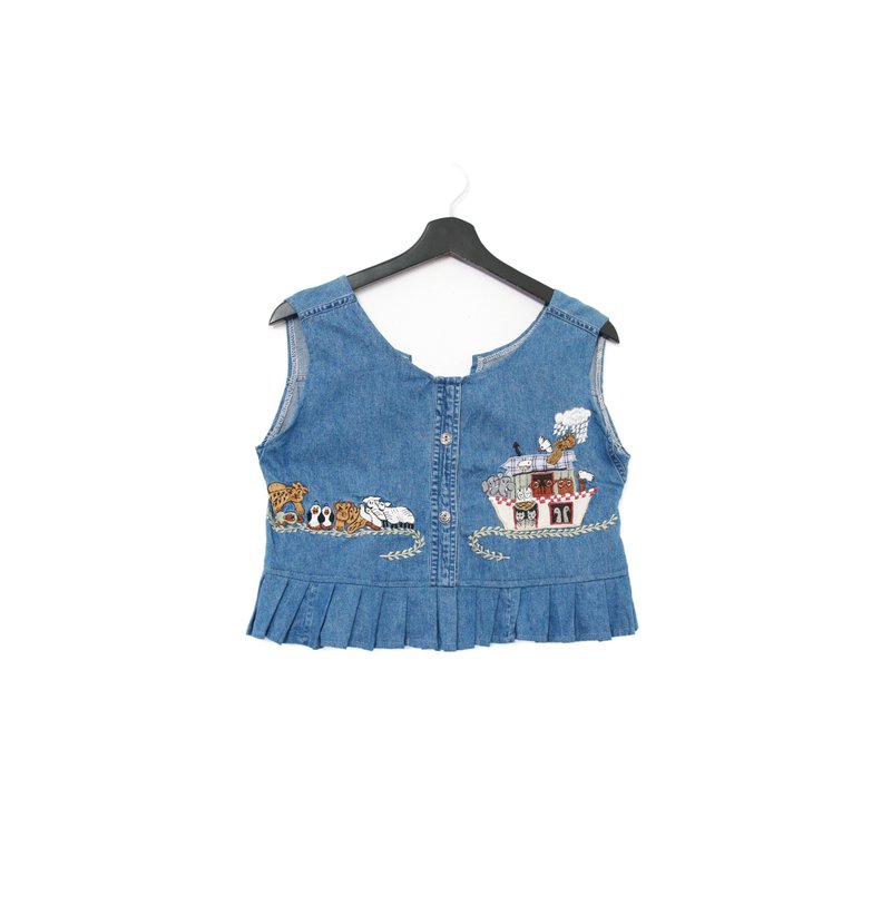 Back to Green-丹寧刺繡背心 動物 農舍 dv-12//vintage vest - 背心/無袖上衣 - 棉．麻 