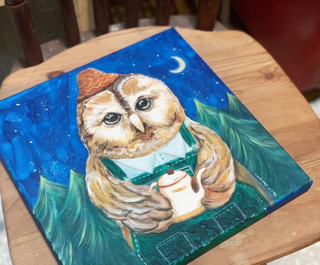ふくろうペア絵画kojima作
