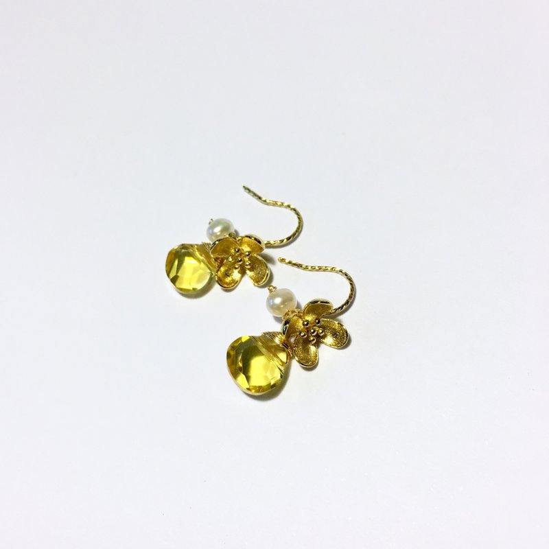 【若桑】【璀璨】桂花。Osmanthus。黃水晶。耳環。11月誕生石。 - 耳環/耳夾/耳骨夾 - 寶石 黃色