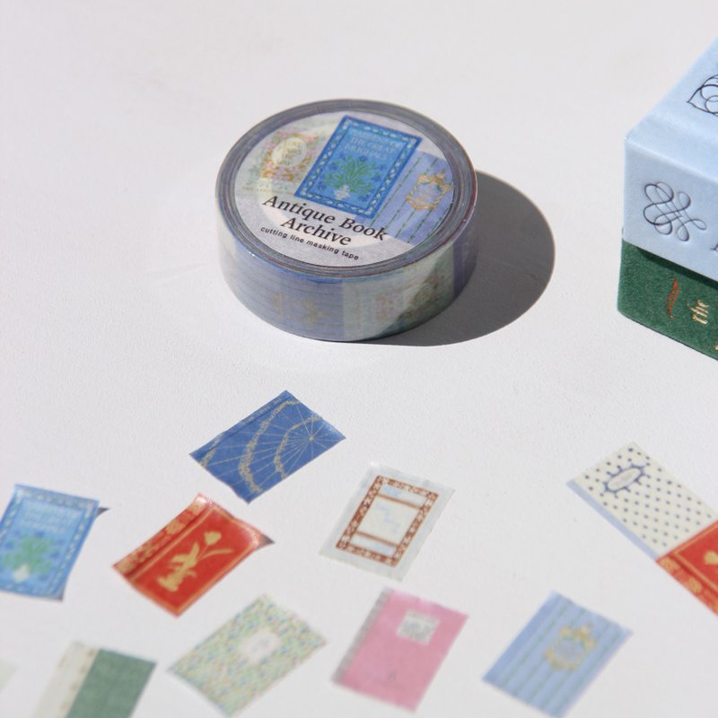 Antique Book Archive Cutting Line Masking Tape - 紙膠帶/和紙/PET - 紙 多色