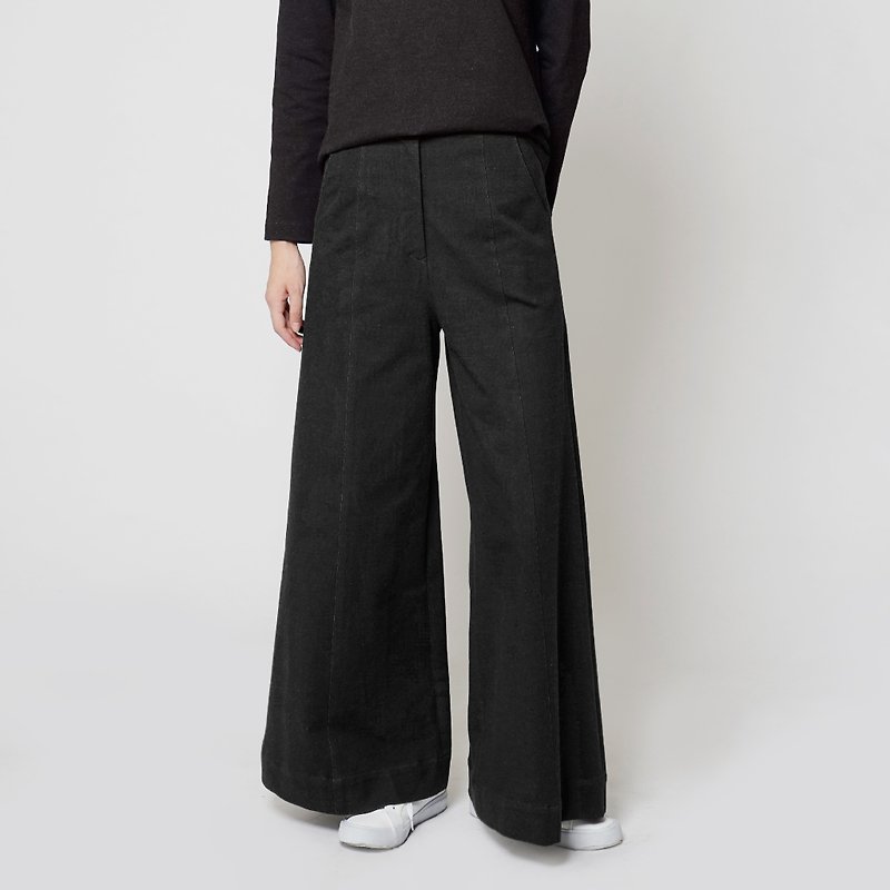 Black and White Cut FW A-Line Basic Women's Wide Pants Black - Women's Pants - Cotton & Hemp Black
