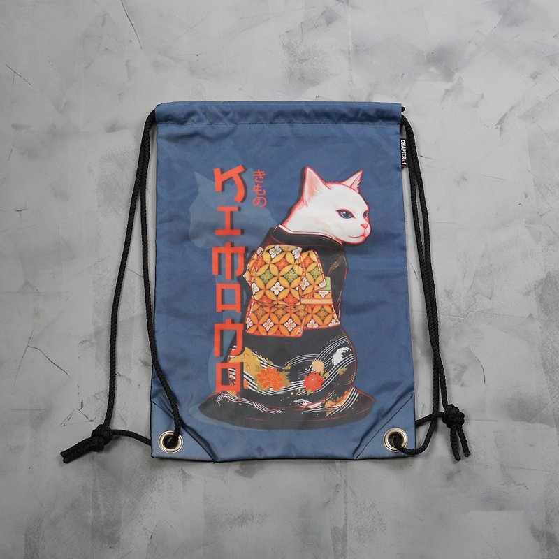 Kimono Cat drawstring bag Waterproof Sport Day - Backpacks - Plastic Black