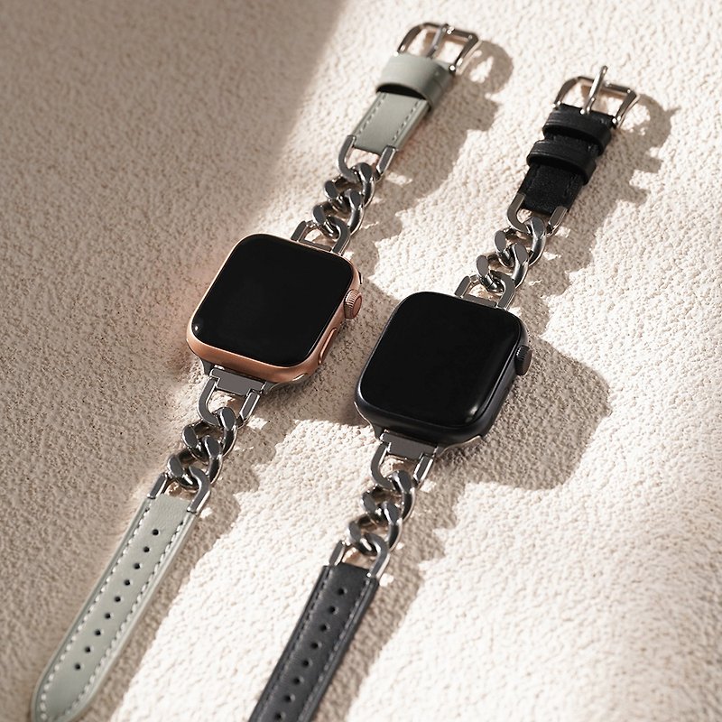 Apple watch - Genuine leather stitched single-link Apple watch band - สายนาฬิกา - หนังแท้ 