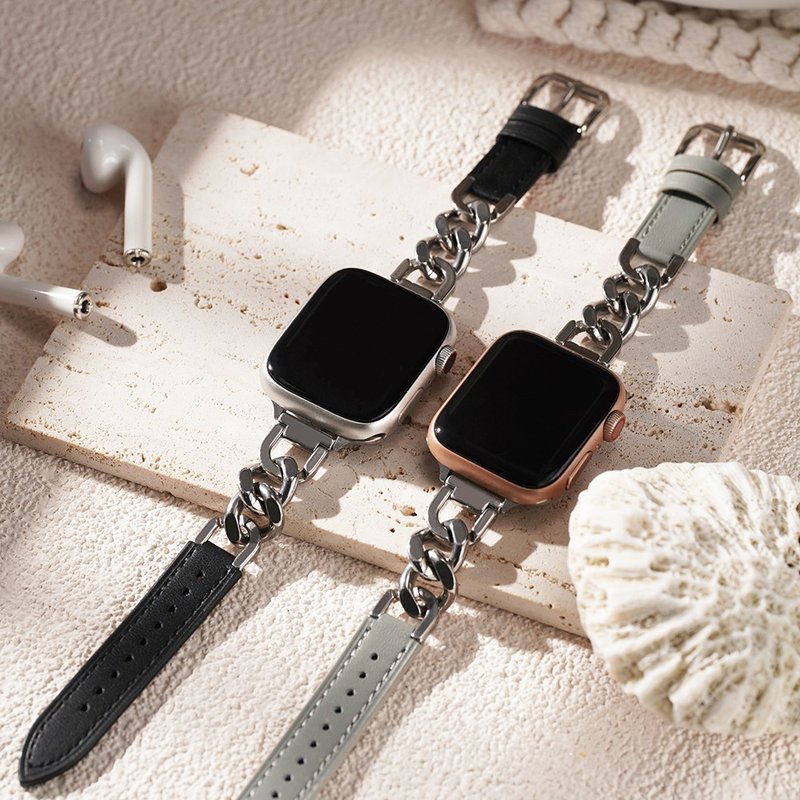 Apple watch - Genuine leather stitched single-link Apple watch band - สายนาฬิกา - หนังแท้ 