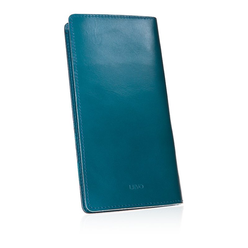 【LIEVO】GRACE - Wax Leather Long Clip_Ocean Blue 2 Layers - กระเป๋าสตางค์ - หนังแท้ สีน้ำเงิน