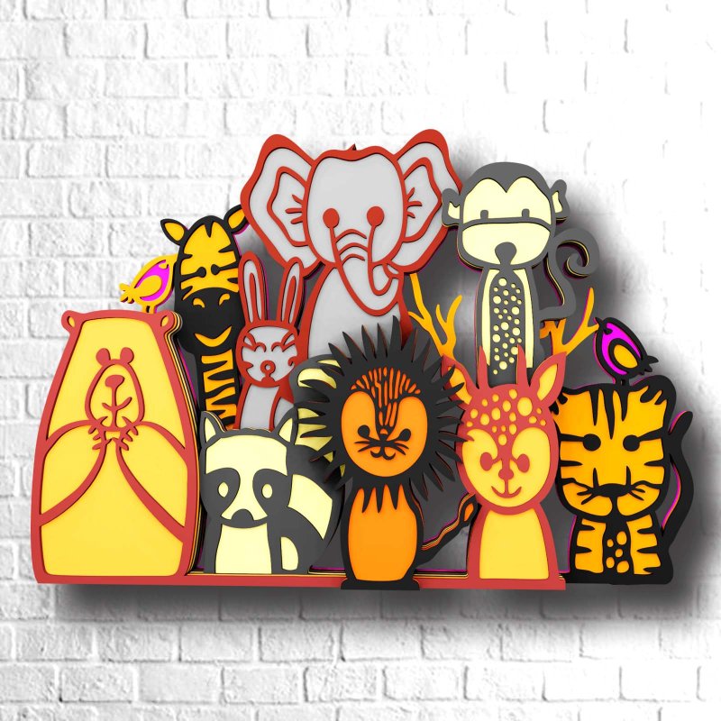 用於 Cricut 的 Zoo 多層 SVG 檔案、用於多層面板的雷射切割文件 - 圖文模板設計 - 其他材質 