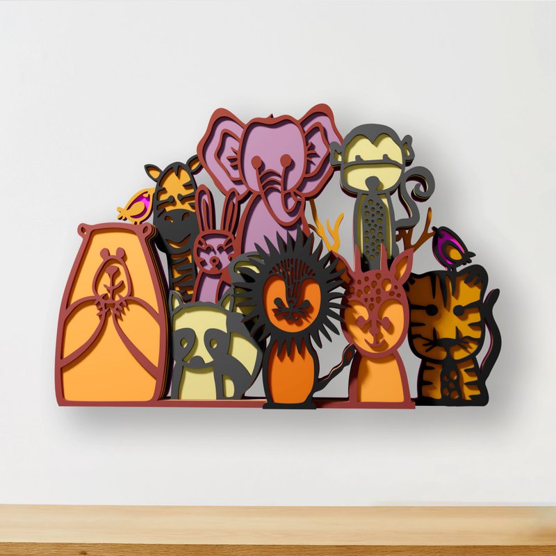用於 Cricut 的 Zoo 多層 SVG 檔案、用於多層面板的雷射切割文件 - 圖文模板設計 - 其他材質 
