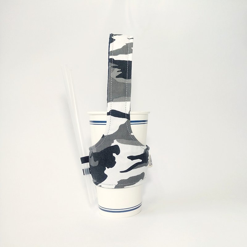 【Camouflage-White】Environmentally friendly beverage cup holder - ถุงใส่กระติกนำ้ - ผ้าฝ้าย/ผ้าลินิน ขาว