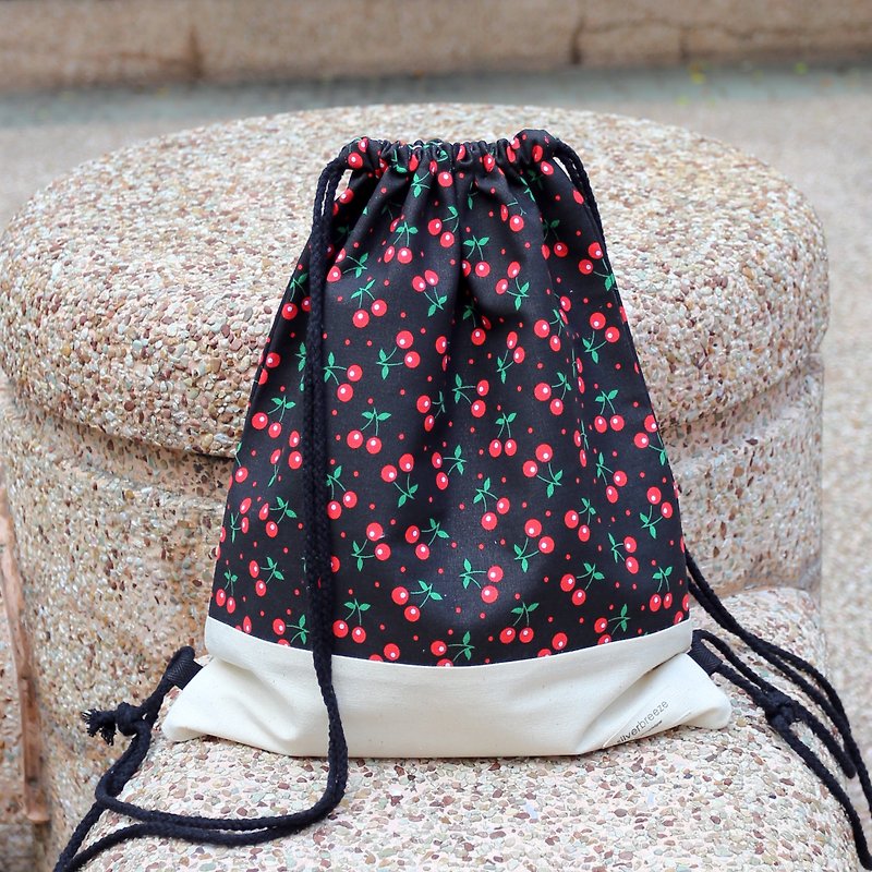 Silverbreeze~ Bundle Back Backpack ~ Cherry (B64) (off the box) - Drawstring Bags - Cotton & Hemp Black