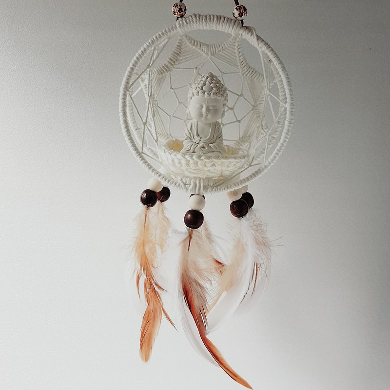 Dreamcatcher 3D Effect using 3 rings - Mini Meditation Buddha aroma stone - Items for Display - Other Materials White