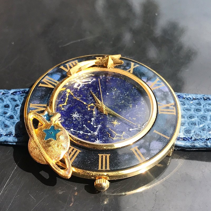 [紛失と発見]自然石のラピスラズリ星座星空宇宙腕時計 - 腕時計 - 宝石 ブルー