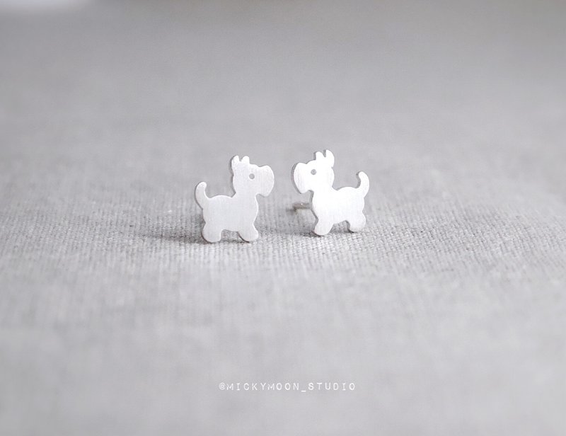 ต่างหูเงินรูปชเนาเซอร์,Schnauzer Silver Earring,925 Sterling Silver Earrings - ต่างหู - เงินแท้ สีเงิน