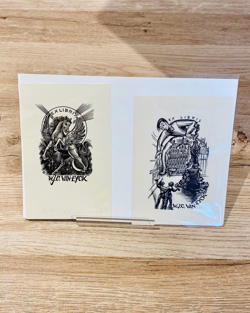 比利時藝術家 GAUDAEN,Gerard-Ex-libris-藏書票-版畫-飛馬-巨人 - 海報/掛畫/掛布 - 紙 白色