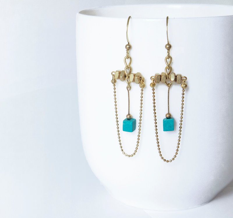 Retro nostalgia / rock gold - Bronze turquoise earrings - Earrings & Clip-ons - Copper & Brass Green