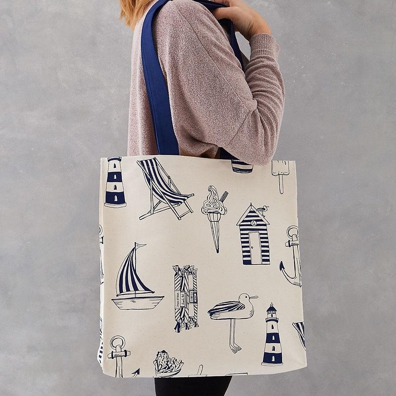 British egg cotton canvas bag for sailing - กระเป๋าถือ - ผ้าฝ้าย/ผ้าลินิน สีน้ำเงิน