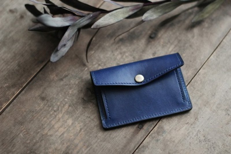 Indigo Dyed Leather [migaki] Card Wallet - Coin Purses - Genuine Leather 