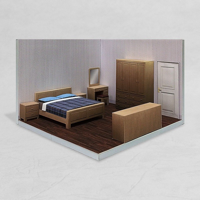 RoomBox - Bedroom #001 - DIY dollhouse paper craft - Wood, Bamboo & Paper - Paper Khaki