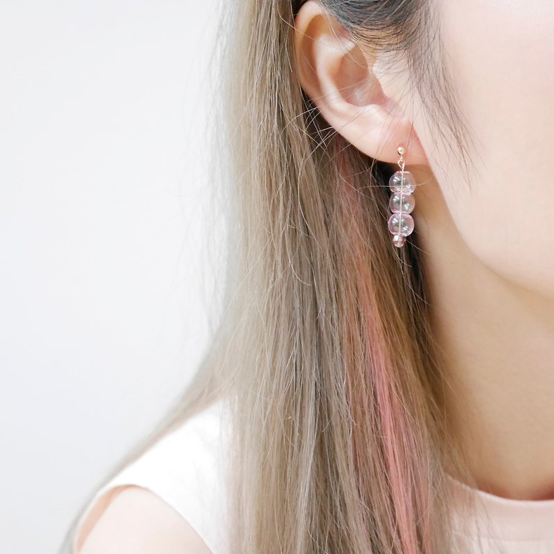 18K Rose Gold Pink 004 Bubble Bubbles Earrings - ต่างหู - แก้ว สึชมพู