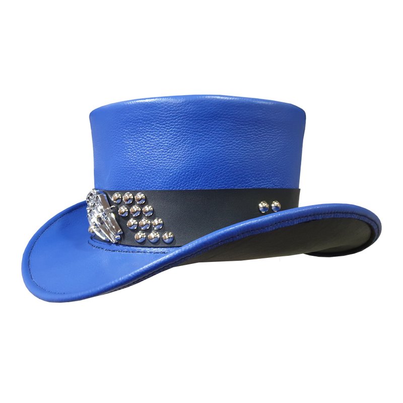 Steampunk Gothic Pale Rider Leather Top Hat - 帽子 - 真皮 藍色