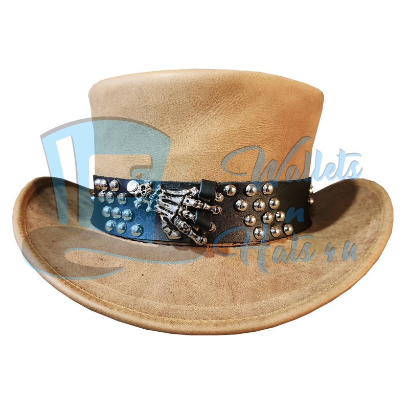 Steampunk Gothic Pale Rider Leather Top Hat - 帽子 - 真皮 金色