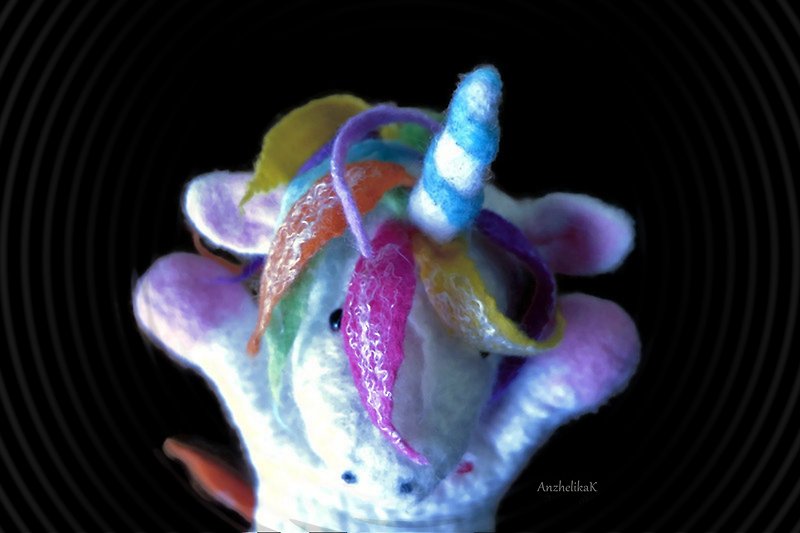 Unicorn 奇幻生物 glove toy, 藝術娃娃 a fantastic creature from a  Russian artist. - ของเล่นเด็ก - ขนแกะ หลากหลายสี