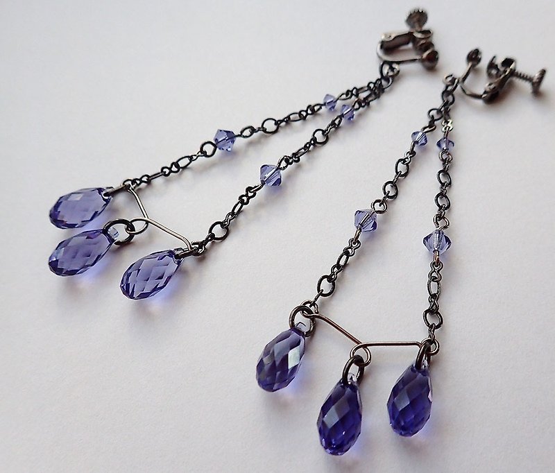 古典風, 施華洛世奇元素 & 耳夾 耳環 (一對) - 耳環/耳夾 - 玻璃 紫色