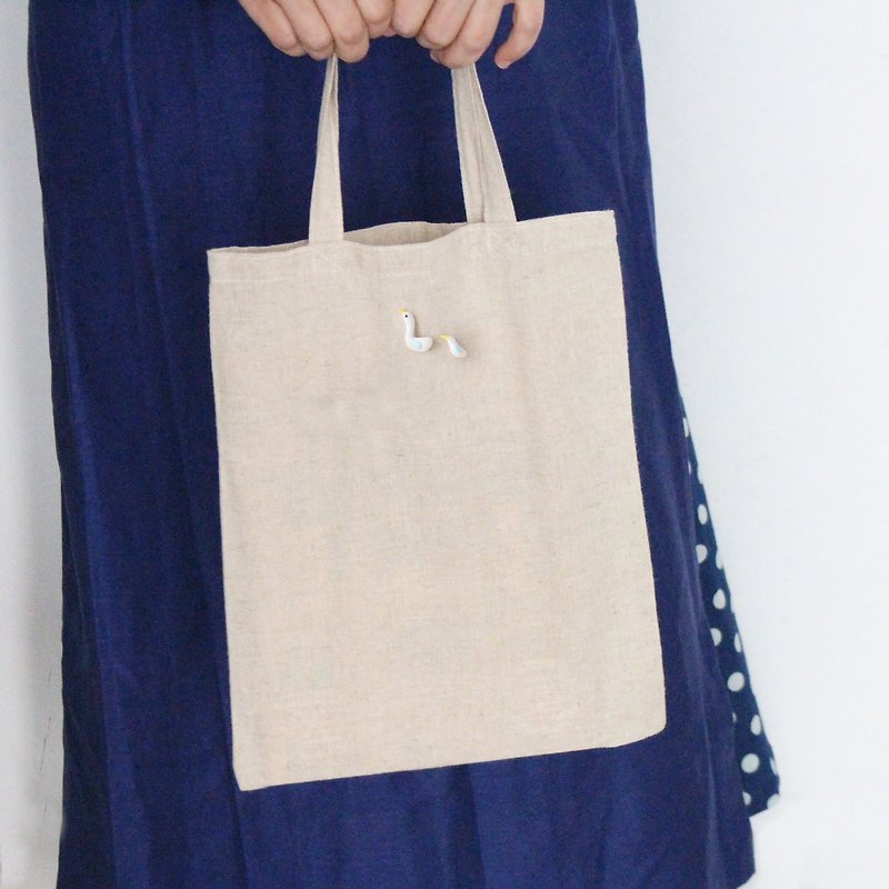 Ducks handmade bag - Handbags & Totes - Cotton & Hemp Khaki