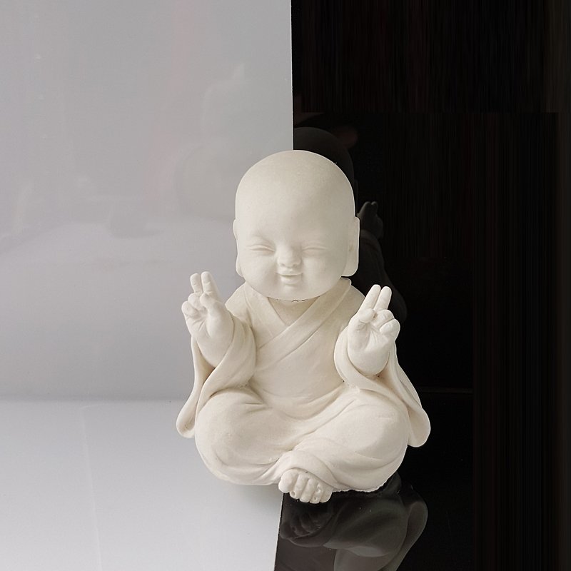 Miniature cute meditation Monk 1804, Zen/Fairy Garden Supplies DIY Accessory - ตุ๊กตา - วัสดุอื่นๆ ขาว